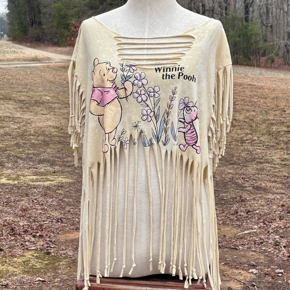 Fun and Festive Winnie the Pooh and Friends Cropped/Fringe Shirt!!